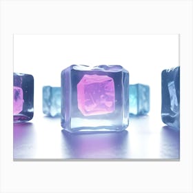 Pink Ice Cube With Blue Ice Cubes Canvas Print