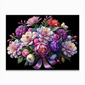 Colorful Bouquet Of Flowers With A Purple Ribbon Canvas Print