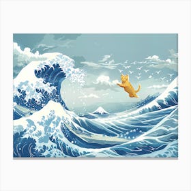 Great Wave And Jumping Cat 1 Canvas Print