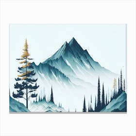 Mountain And Forest In Minimalist Watercolor Horizontal Composition 387 Canvas Print