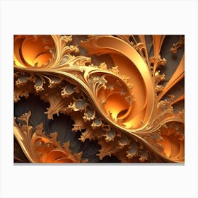 Intricate And Ornate Golden Fractal Pattern On A Dark Background Canvas Print