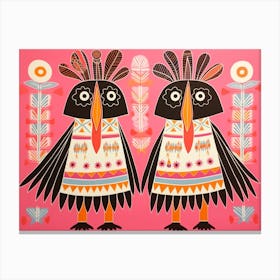 Rockhopper Penguin Folk Style Animal Illustration Canvas Print