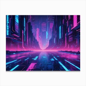 An Illustration Of A Futuristic City Alleyway With Glowing Pink And Blue Neon Lights 1 Canvas Print