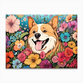 Corgi In The Garden Canvas Print