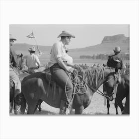 Cowboy At Bean Day Rodeo, Wagon Mound, New Mexico By Russell Lee Canvas Print