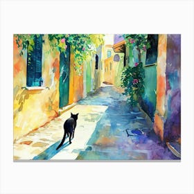 Limassol, Cyprus   Cat In Street Art Watercolour Painting 2 Canvas Print