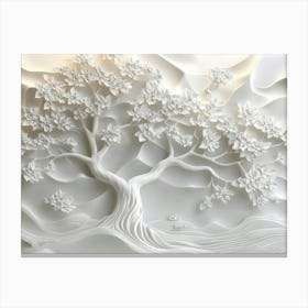 An Elegant White Floral Tree Pattern On A 3d Canvas Print