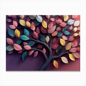 Colorful Tree With Leaves On Hanging Branches Of Blue, White And Golden 15 Canvas Print