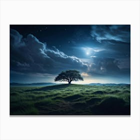 Center Of A Night Sky Blanketed By A Vast Sea Of Clouds Live Action Scene Capturing The Solitary Ma Canvas Print