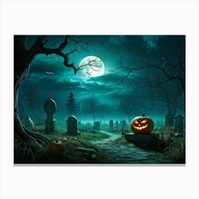 Art Landscape Pumpkin Holiday Design Halloween Fear Moon Skittish Green Grave Dark Scene (33) Canvas Print