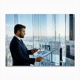 Businessman Looking At Graphs 2 Canvas Print