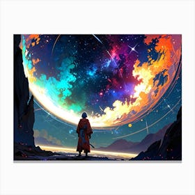 Man Looking At A Galaxy Canvas Print