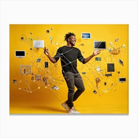 Young Black Man Surrounded By Technology Canvas Print