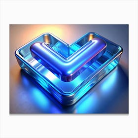 Shiny, Blue Checkmark Icon In A Silver Frame Canvas Print