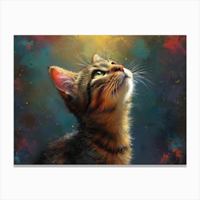 Whiskered Masterpieces: A Feline Tribute to Art History: Cat Looking Up Canvas Print