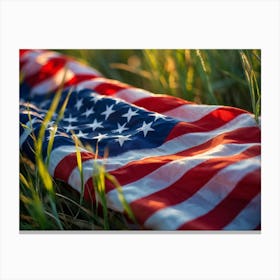 American Flag In The Grass 1 Canvas Print