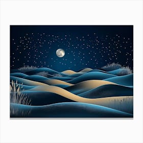 Abstract Sand Dunes Landscape With Moon At Night 6 Canvas Print