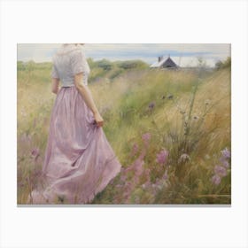 Amish Girl In Field Painting Canvas Print