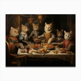 Royal Cats Feasting At A Banquet Canvas Print