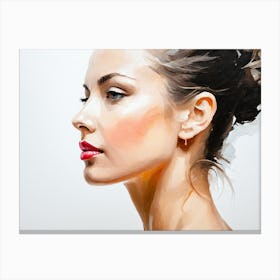 Side Profile Of Beautiful Woman Oil Painting 14 Canvas Print