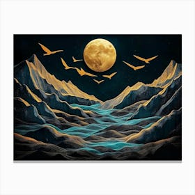 3d Dark Landscape and Colored Feathering Canvas Print