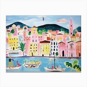 Genoa Italy Cute Watercolour Illustration 3 Canvas Print