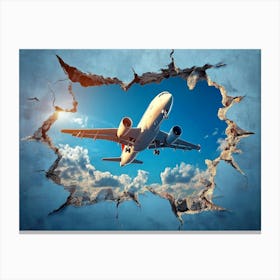 Airplane Flying Through A Hole In The Wall 2 Canvas Print