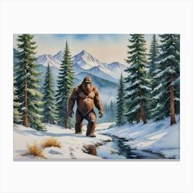 Bigfoot in The Wild Mountains Canvas Print