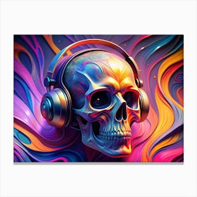 Colorful Abstract Skull With Headphones Canvas Print