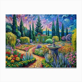 Van Gogh A Colorful Garden With A Small Fountain Leinwandbild