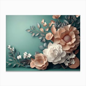 Floral Painting On Green Background 5 Canvas Print