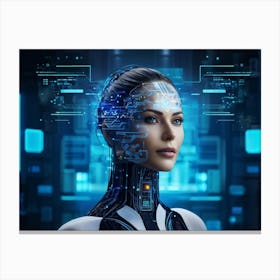 Abstract Cyber Concept Art Illustrating A Head With Neural Circuitry Resembling An Advanced Ai Syste (6) Canvas Print