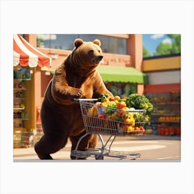 Bear With Shopping Cart Canvas Print