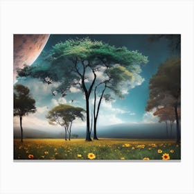 Landscape With Trees And Flowers Canvas Print