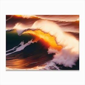 Powerful, Green Ocean Wave Crashes Dramatically, With The Sun S Rays Bursting Through Its Crest Canvas Print