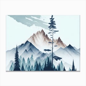 Mountain And Forest In Minimalist Watercolor Horizontal Composition 394 Canvas Print