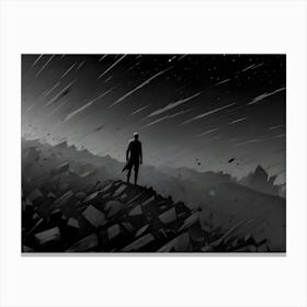 Silhouette Of Man Standing On Rocky Cliff Dramatic Artwork Canvas Print