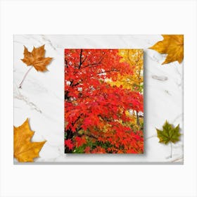 Bright Botanical Art Featuring Fall Foliage Vibrant Red Orange And Neon Colors Framing A Golden M 2 1 Canvas Print