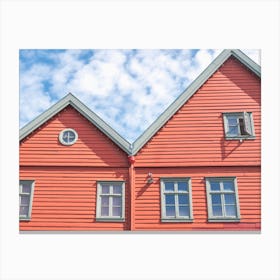 Two houses in Bryggen, Bergen, Norway - world heritage site - summer architecture and travel photography by Christa Stroo Photography Canvas Print