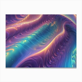 Abstract Image With Flowing, Iridescent Waves Of Color In Shades Of Purple, Turquoise, And Golden Canvas Print