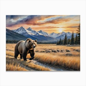 Grizzly Bear Echoes Across the Grasslands Canvas Print