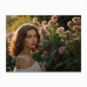 Beautiful Woman In A Garden Canvas Print