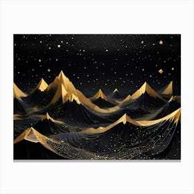 Abstract Black And Gold Mountainscape Under A Starry Night Sky Canvas Print