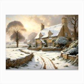 Cottage In The Snow Canvas Print