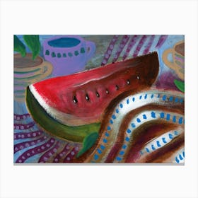 Watermelon Slice - acrylic painting still life kitchen food red blue hand painted Canvas Print