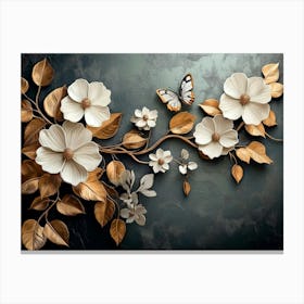 Luxurious Background with Flowers, Leaves and Butterflies 4 Canvas Print