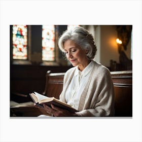 An Adult Woman Likely Of An Elderly Age Dressed In A Worn But Warm White Cardigan Engaging In A S (5) Canvas Print