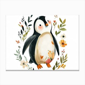 Little Floral Emperor Penguin 3 Canvas Print