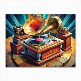 Vintage Phonograph With Retro Design Canvas Print