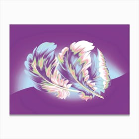 Feathers On Purple Background Canvas Print